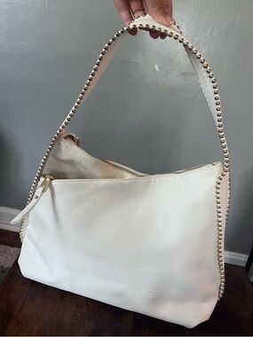 INC International Concepts White Shoulder Bag with Gold Stud Trim